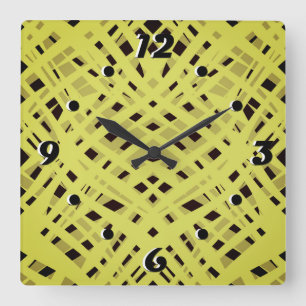 Neon, abstract, zwart, geel vierkante klok
