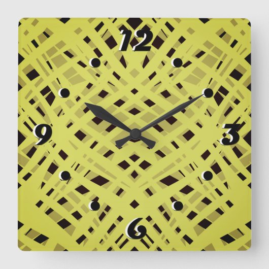Neon, abstract, zwart, geel vierkante klok (Voorkant)