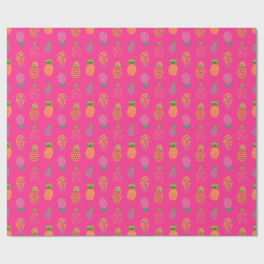 Neon Abstracte ananas op Neon Roze grond Cadeaupapier (Vlak)