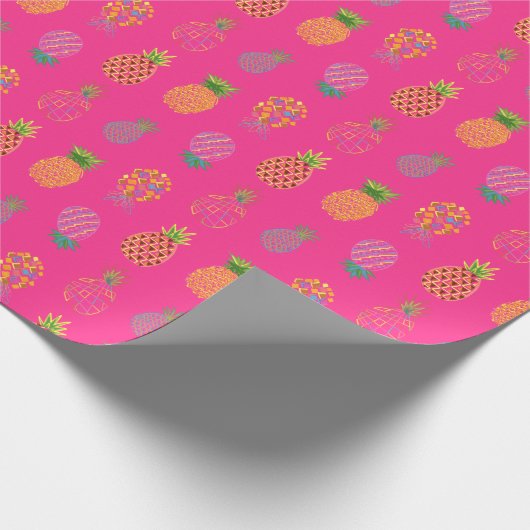 Neon Abstracte ananas op Neon Roze grond Cadeaupapier (Hoek)