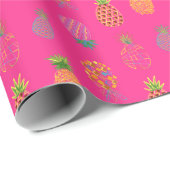 Neon Abstracte ananas op Neon Roze grond Cadeaupapier (Rol Hoek)