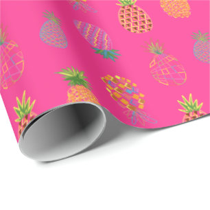 Neon Abstracte ananas op Neon Roze grond Cadeaupapier