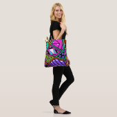 neon abstracte boodschappentas tote bag (Op model)