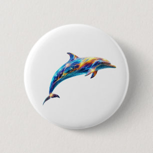Neon Abstracte Dolfijn Kunst – Kleurrijke Energie Ronde Button 5,7 Cm