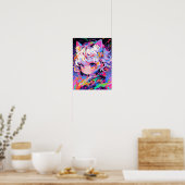 Neon Abstracte Kat Meisje Pop Art Poster (Keuken)
