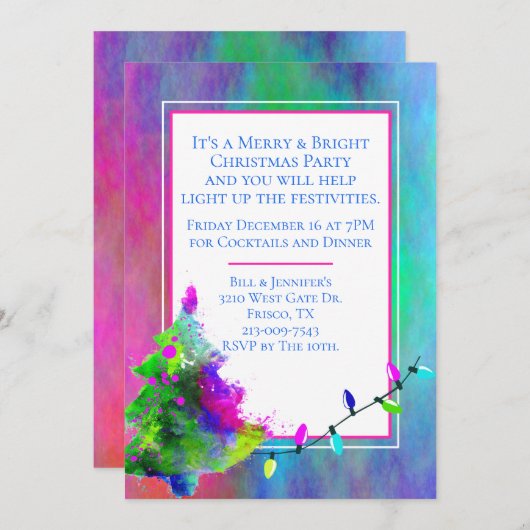 Neon Abstracte kerstfeestuitnodiging Kaart (Voorkant / Achterkant)