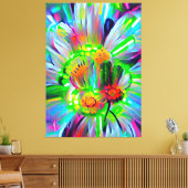 Neon Abstracte madeliefjes met levendige kleuren Canvas Afdruk (Insitu (Woonkamer))