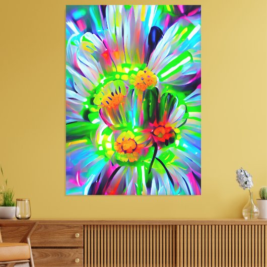 Neon Abstracte madeliefjes met levendige kleuren Canvas Afdruk (Insitu (Woonkamer))
