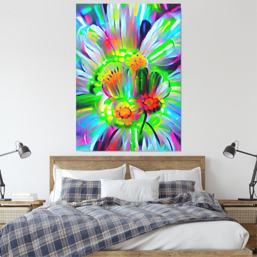 Neon Abstracte madeliefjes met levendige kleuren Canvas Afdruk (Insitu (Slaapkamer))