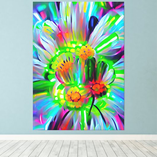 Neon Abstracte madeliefjes met levendige kleuren Canvas Afdruk (Insitu (Houten vloer))