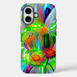 Neon Abstracte madeliefjes met levendige kleuren iPhone 16 Hoesje