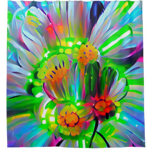 Neon Abstracte madeliefjes met levendige kleuren Douchegordijn (Voorkant)