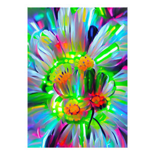 Neon Abstracte madeliefjes met levendige kleuren Foto Afdruk