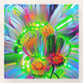 Neon Abstracte madeliefjes met levendige kleuren Glazen Onderzetter