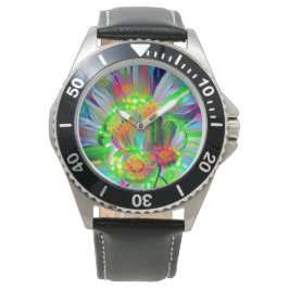 Neon Abstracte madeliefjes met levendige kleuren Horloge