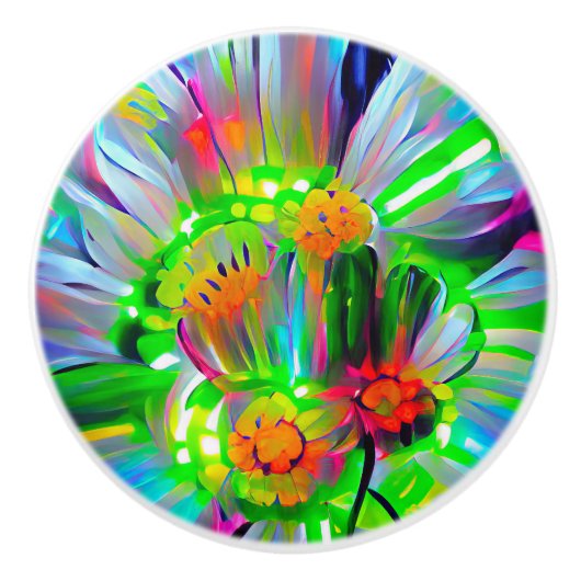 Neon Abstracte madeliefjes met levendige kleuren Keramische Knop (Voorkant)