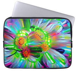 Neon Abstracte madeliefjes met levendige kleuren Laptop Sleeve