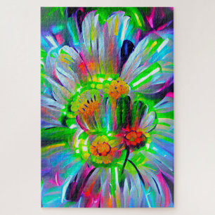 Neon Abstracte madeliefjes met levendige kleuren Legpuzzel