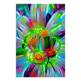 Neon Abstracte madeliefjes met levendige kleuren Perfect Poster