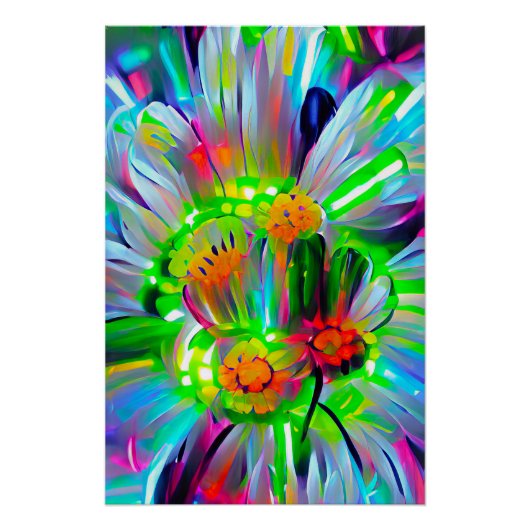 Neon Abstracte madeliefjes met levendige kleuren Perfect Poster (Voorkant)