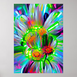 Neon Abstracte madeliefjes met levendige kleuren Poster