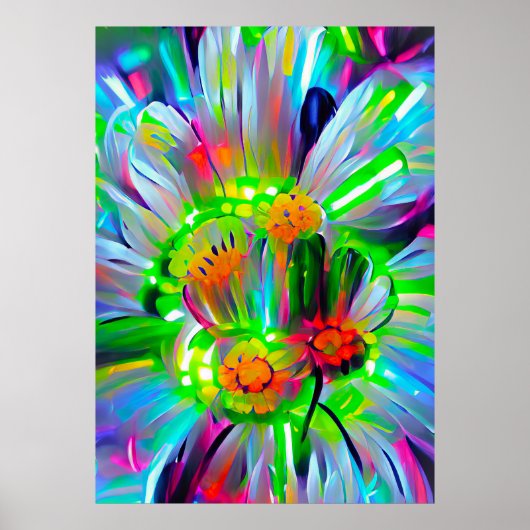Neon Abstracte madeliefjes met levendige kleuren Poster (Voorkant)