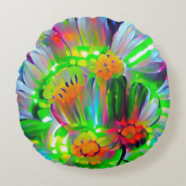 Neon Abstracte madeliefjes met levendige kleuren Rond Kussen