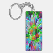 Neon Abstracte madeliefjes met levendige kleuren Sleutelhanger (Voorkant Links)