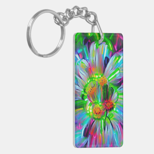 Neon Abstracte madeliefjes met levendige kleuren Sleutelhanger (Voorkant Links)