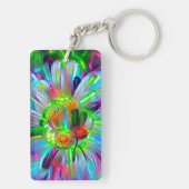 Neon Abstracte madeliefjes met levendige kleuren Sleutelhanger (achterkant)