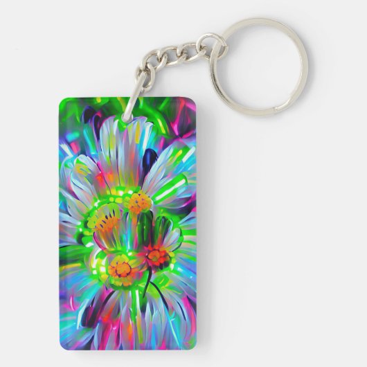 Neon Abstracte madeliefjes met levendige kleuren Sleutelhanger (achterkant)