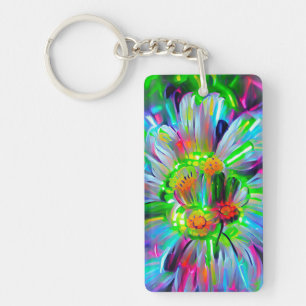 Neon Abstracte madeliefjes met levendige kleuren Sleutelhanger