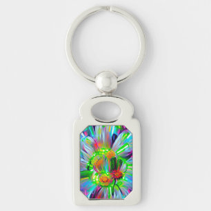 Neon Abstracte madeliefjes met levendige kleuren Sleutelhanger