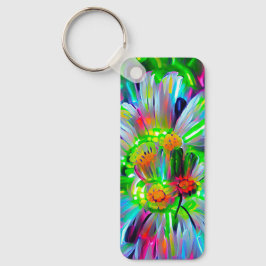 Neon Abstracte madeliefjes met levendige kleuren Sleutelhanger
