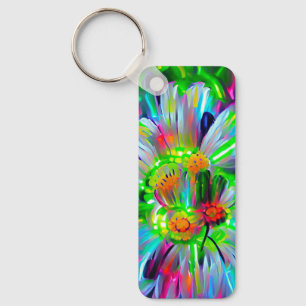 Neon Abstracte madeliefjes met levendige kleuren Sleutelhanger