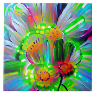 Neon Abstracte madeliefjes met levendige kleuren Tegeltje
