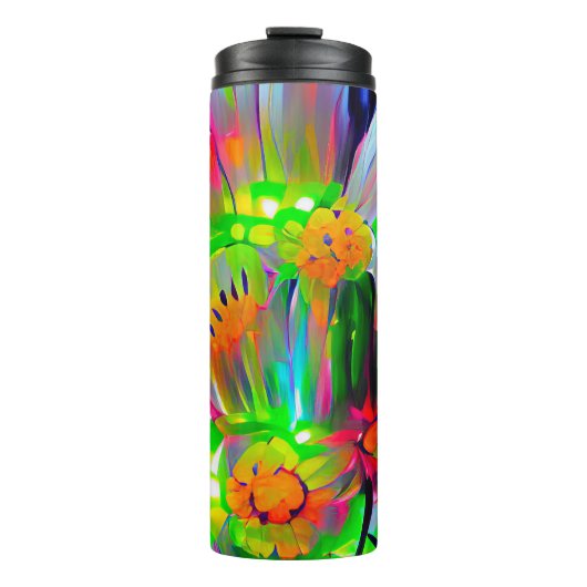 Neon Abstracte madeliefjes met levendige kleuren Thermosbeker (Voorkant)