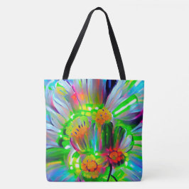 Neon Abstracte madeliefjes met levendige kleuren Tote Bag