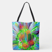 Neon Abstracte madeliefjes met levendige kleuren Tote Bag (Achterkant)