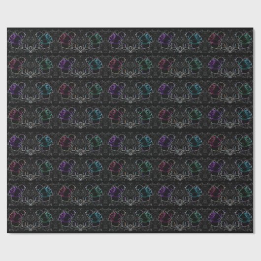 Neon, Abstracte Rozen op Black 30 x 6' Roll van Cadeaupapier (Vlak)