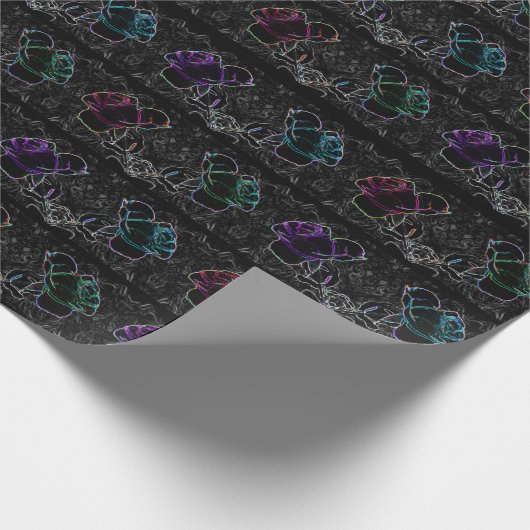 Neon, Abstracte Rozen op Black 30 x 6' Roll van Cadeaupapier (Hoek)
