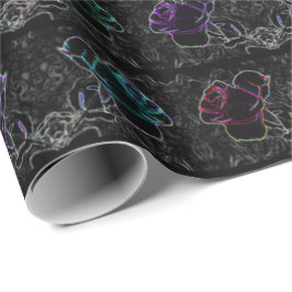 Neon, Abstracte Rozen op Black 30 x 6' Roll van Cadeaupapier