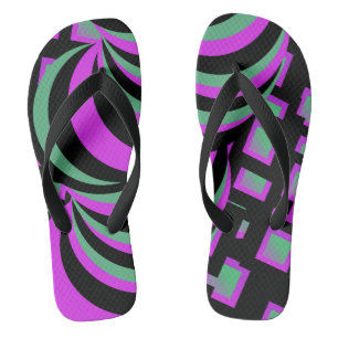 Neon Abstracte Tunnelwervelingen Roze Zwart Teenslippers
