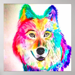 Neon abstracte wolf poster