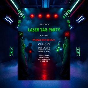 Neon Actie Spel Laser Label Tiener Verjaardagsfees Kaart