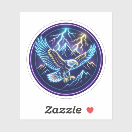 Neon Adelaar Berg Bliksem Storm Glanzende Sticker (Vel)