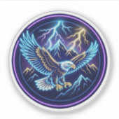 Neon Adelaar Berg Bliksem Storm Glanzende Sticker (Voorkant)