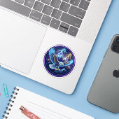 Neon Adelaar Berg Bliksem Storm Glanzende Sticker (Laptop met iPhone)