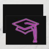 Neon Afstudeerder Pet Paarse Uitnodigen Kaart (Voorkant / Achterkant)