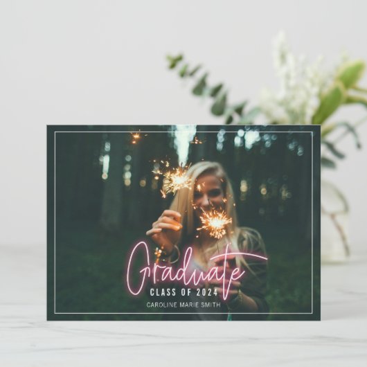 Neon Afstuderen Afstuderen foto Kaart (Staand voorkant)